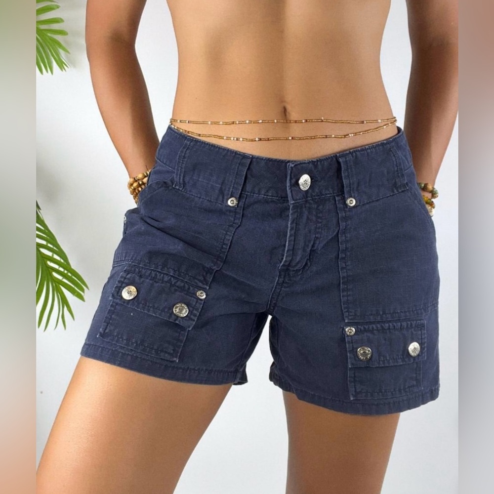 Vintage Y2K Authentic Jeanswear Juniors Blue Low Rise Cargo Shorts - One Owner!